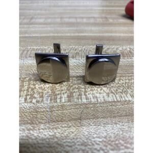 Vintage 50s Square Silver Tone Swank (?) Cufflinks Two Tone Circle Inset